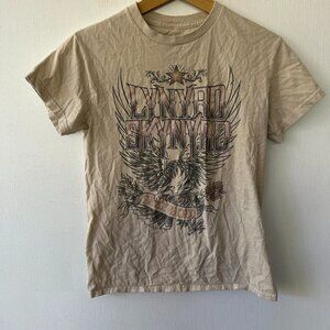 Lynyrd Skynyrd T-shirt Womens Small Beige Band Tee Short Sleeve Crew Newck